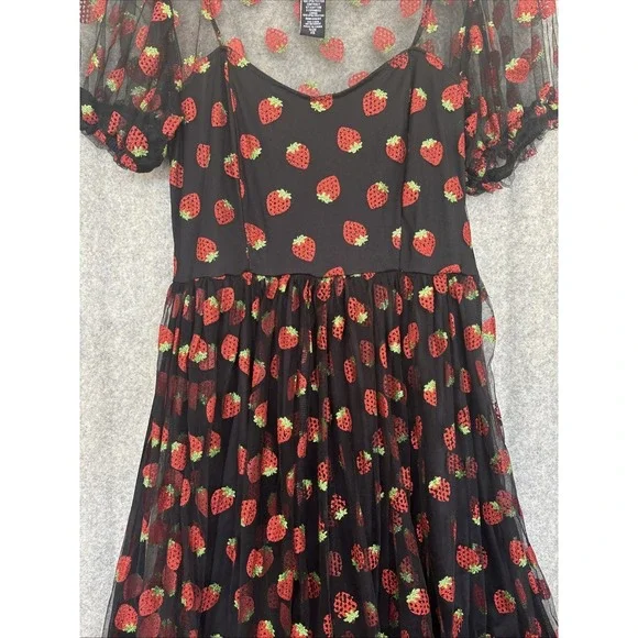 Hot Topic Strawberry Dress XS Black Red Glitter Coquette Pinup Novelty Retro - Picture 6 of 15
